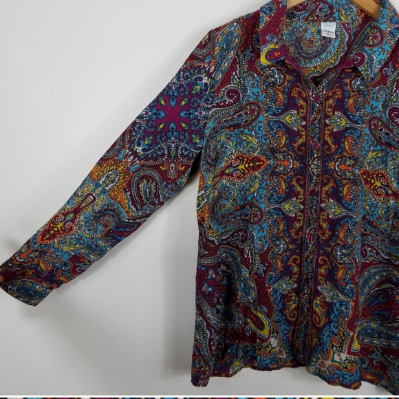 Elorie Silk Paisley Long Sleeve Button up Blouse - Picture 3 of 8